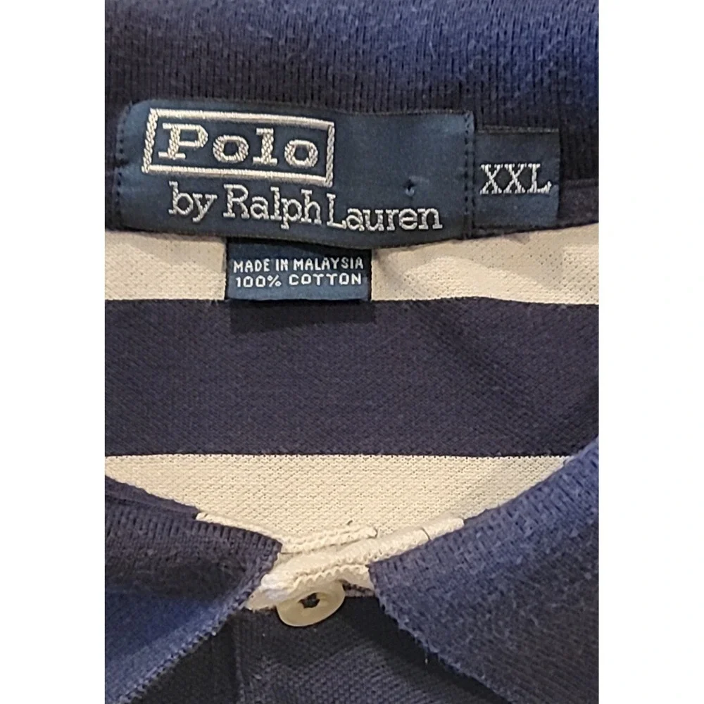 VTG Polo Ralph Lauren Polo Shirt Mens XXL Navy White Stripes Condition Issues